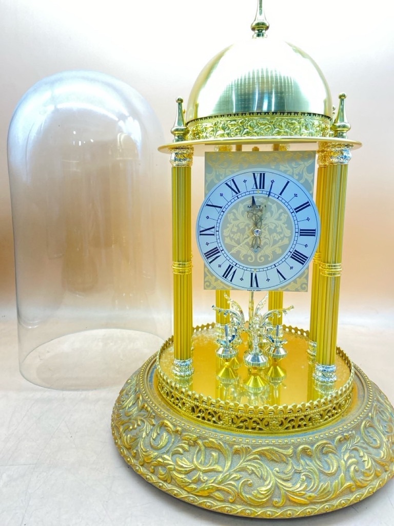 167 新品MASTER LAUREL 置時計 回転振り子 ドーム型 あ476〔中古品〕 Master Quartz マスタークオーツ 大型 置き時計