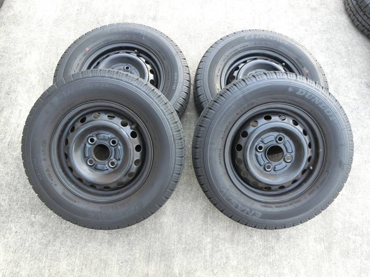 613] 12インチ スチールホイール 4穴 12×3.5B 4本セット DUNLOP 145R12 