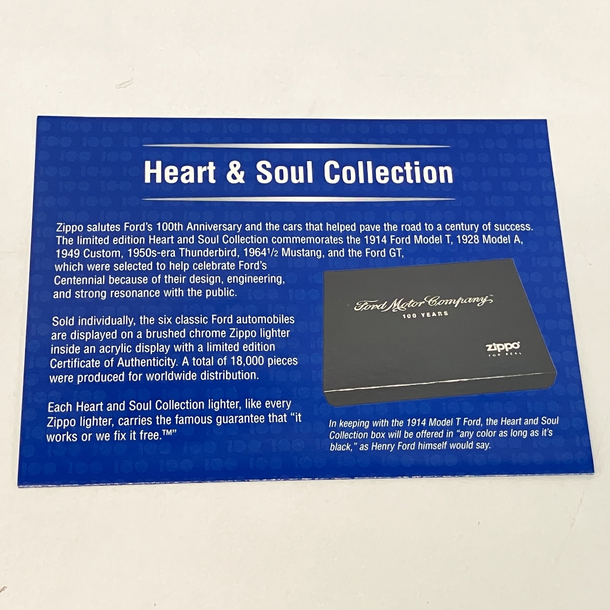 ZIPPO Collector Edition 1914 Model T Ford Motor Company 100 YEARS