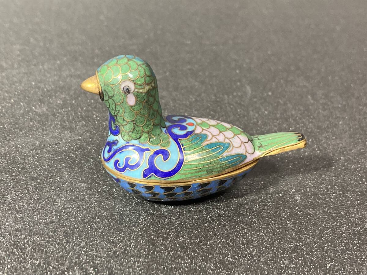 七宝焼 水鳥 アヒル 鴨 オシドリ 【極美品】50g 香合 茶道具(銅製