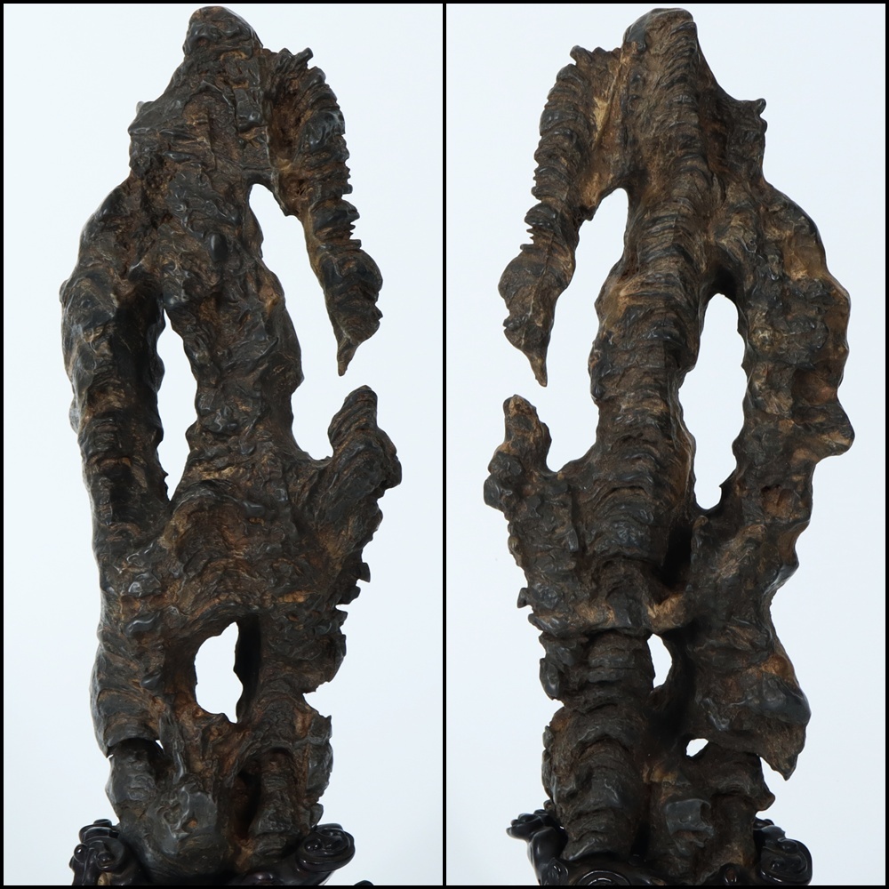 時代【〇亭】在銘有◇霊壁石◇唐木台付◇中国美術 中国古玩 朝鮮美術 山子置物 文房具 極細工 古置物 太湖石_2