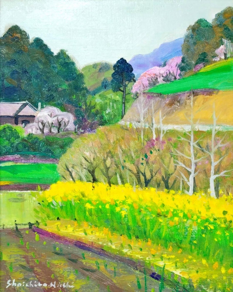 真作 油彩/日本芸術院会員【塗師祥一郎】「春」掲載誌有 裏書 直筆