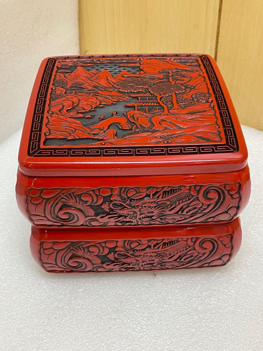 MB0874 堆朱 仙臺堆朱 仙台堆朱 二段重 小物入れなど 高さ約11.5