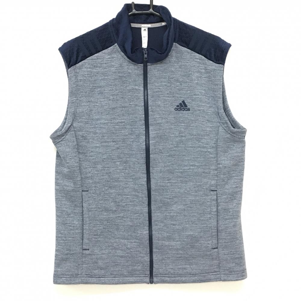 【超美品】アディダス アウターベスト 杢ネイビー 上部切替 メンズ O ゴルフウェア adidas メンズ アディダス adidas 中綿ベスト ネイビー×グレー 有