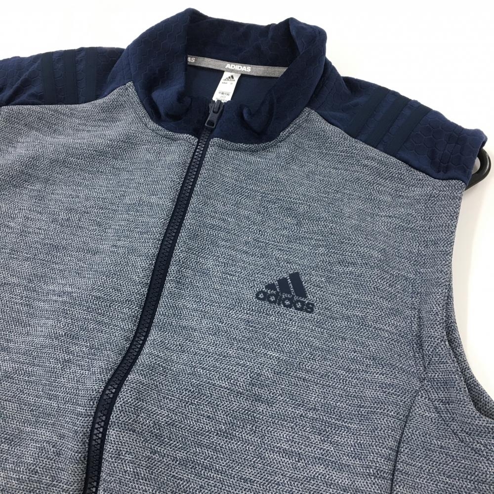 【超美品】アディダス アウターベスト 杢ネイビー 上部切替 メンズ O ゴルフウェア adidas メンズ アディダス adidas 中綿ベスト ネイビー×グレー 有