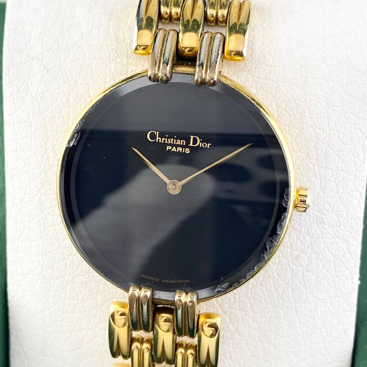 【1円〜】Christian Dior クリスチャン ディオール CD 腕時計 レディース 46-154.2 ブラックムーンフェイス ゴールド 可動品