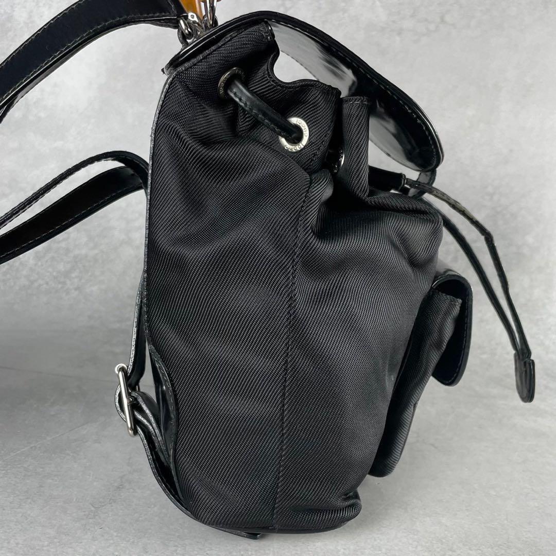 GUCCI リュック バンブー ターンロック レザー ネイビー 巾着型