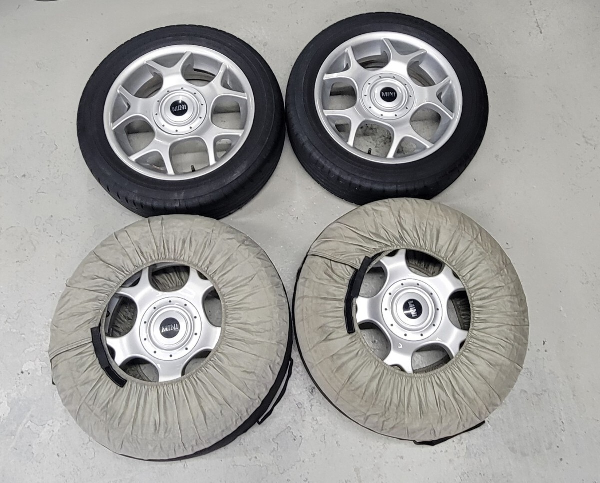 ミニクーパー 純正 タイヤカバー付 4穴 PCD100 195/55/16 6.5J×16 ET48 R50R56等 MINI 純正 PCD100 6.5j+48 × 引っ張りなどに