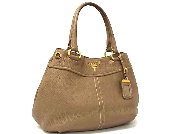 1円 PRADA プラダ レザー ネームタグ付き ハンドバッグ トートバッグ