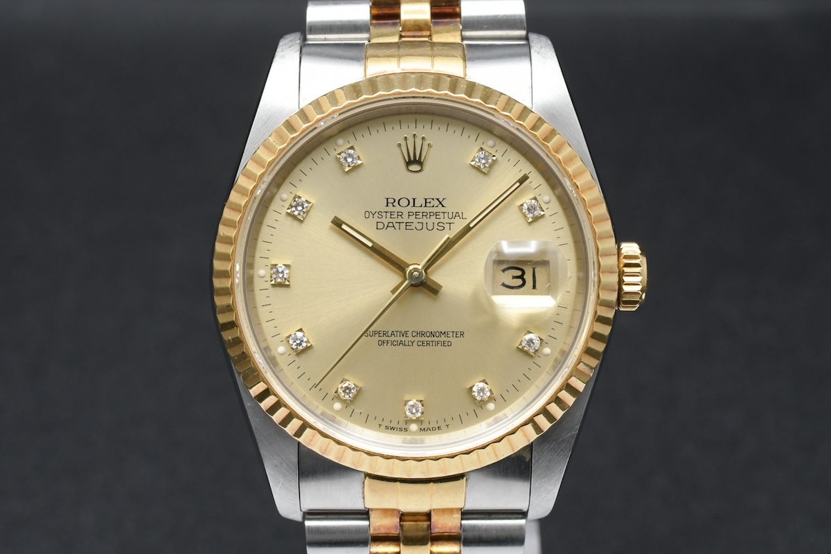 美品 ROLEX DATE JUST Ref:16233 Cal.3135 ロレックス デイトジャスト L番 10Pダイヤ YG×SSコンビ ゴールド文字盤 腕時計 ■31599_1