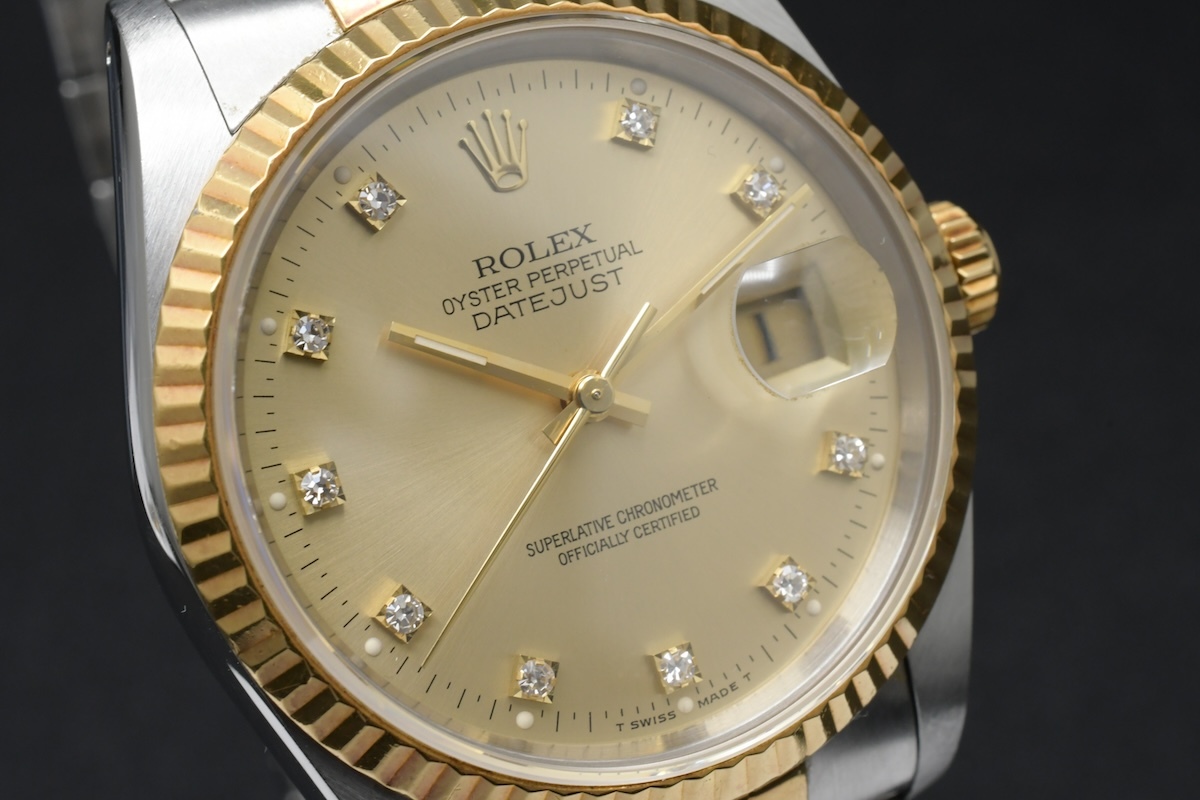 美品 ROLEX DATE JUST Ref:16233 Cal.3135 ロレックス デイトジャスト L番 10Pダイヤ YG×SSコンビ ゴールド文字盤 腕時計 ■31599_10