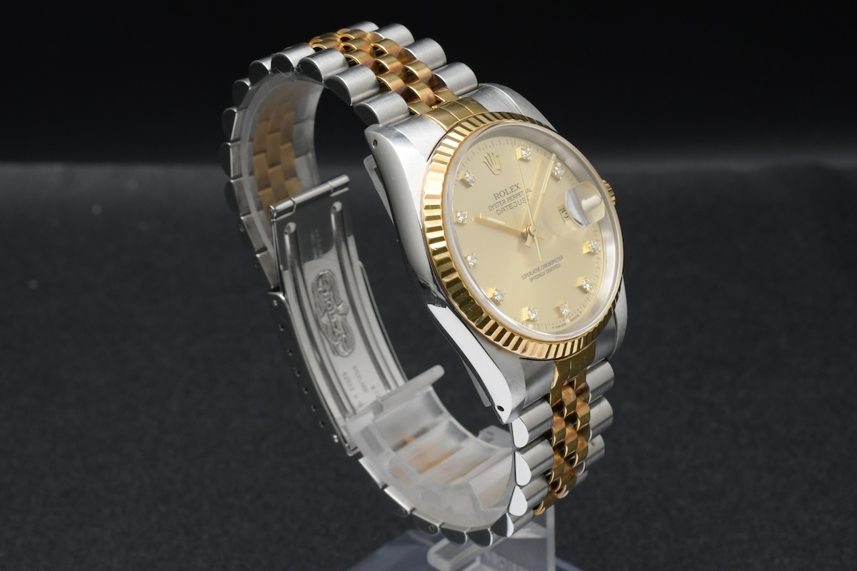 美品 ROLEX DATE JUST Ref:16233 Cal.3135 ロレックス デイトジャスト L番 10Pダイヤ YG×SSコンビ ゴールド文字盤 腕時計 ■31599_2