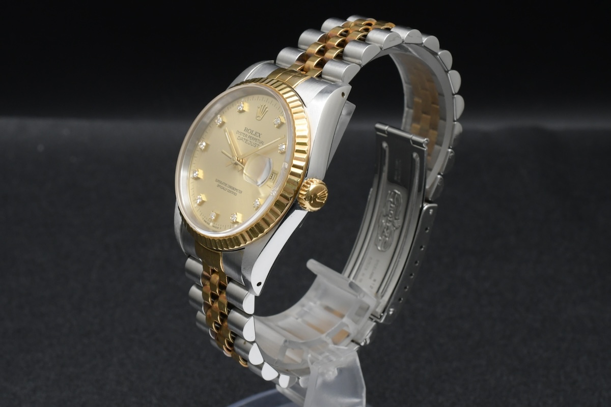 美品 ROLEX DATE JUST Ref:16233 Cal.3135 ロレックス デイトジャスト L番 10Pダイヤ YG×SSコンビ ゴールド文字盤 腕時計 ■31599_3