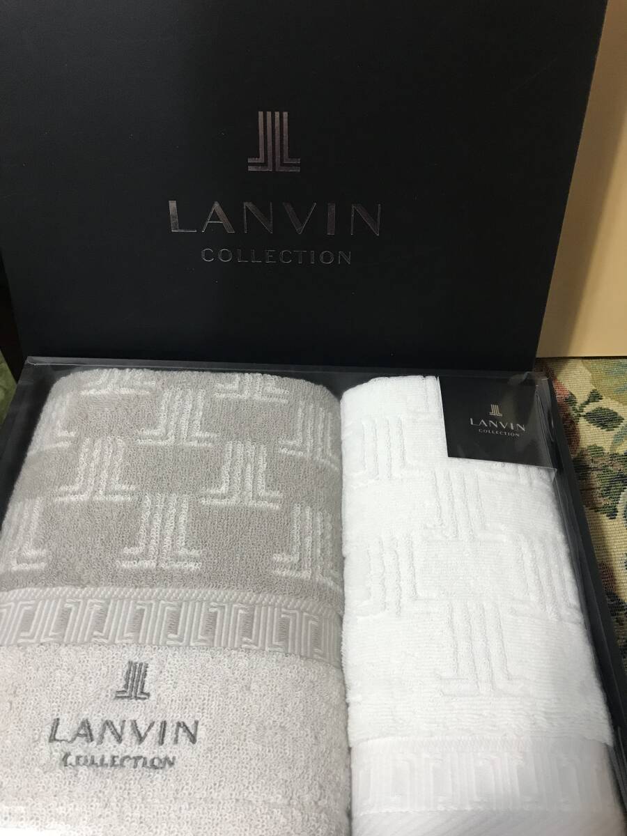 箱入り未使用　ランバン　LANVIN　タオル　フェイス/ウォッシュ　2枚セット　　ロゴデザイン　発送は箱なしクリックポスト_1