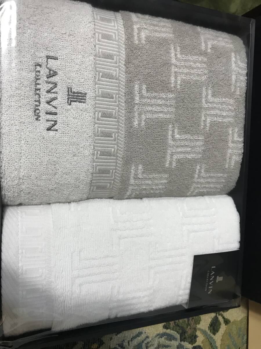 箱入り未使用　ランバン　LANVIN　タオル　フェイス/ウォッシュ　2枚セット　　ロゴデザイン　発送は箱なしクリックポスト_2