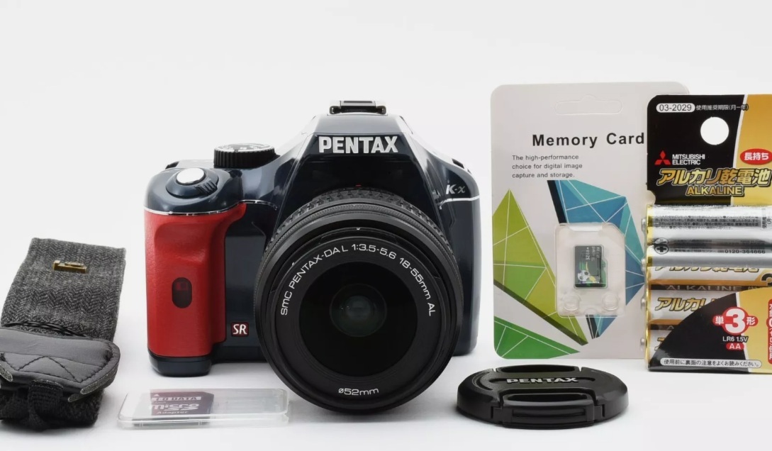 Pentax K-x 1240万画素 オーダーカラー ネイビーレッド 18-55mmレンズセット [美品・現状品] 32GB 新品SDカード ストラップ付き #Y1612_1