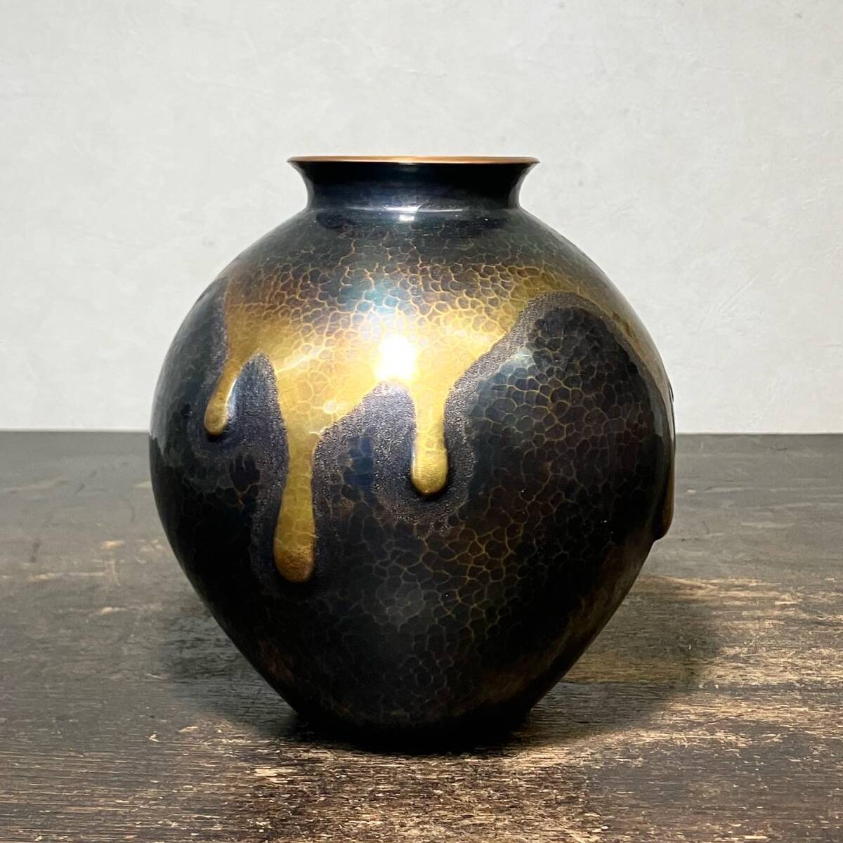京都⑧ 玉川堂造 鎚起銅器 打出甕垂 花瓶 高さ：16.5cm 茶道具 金属