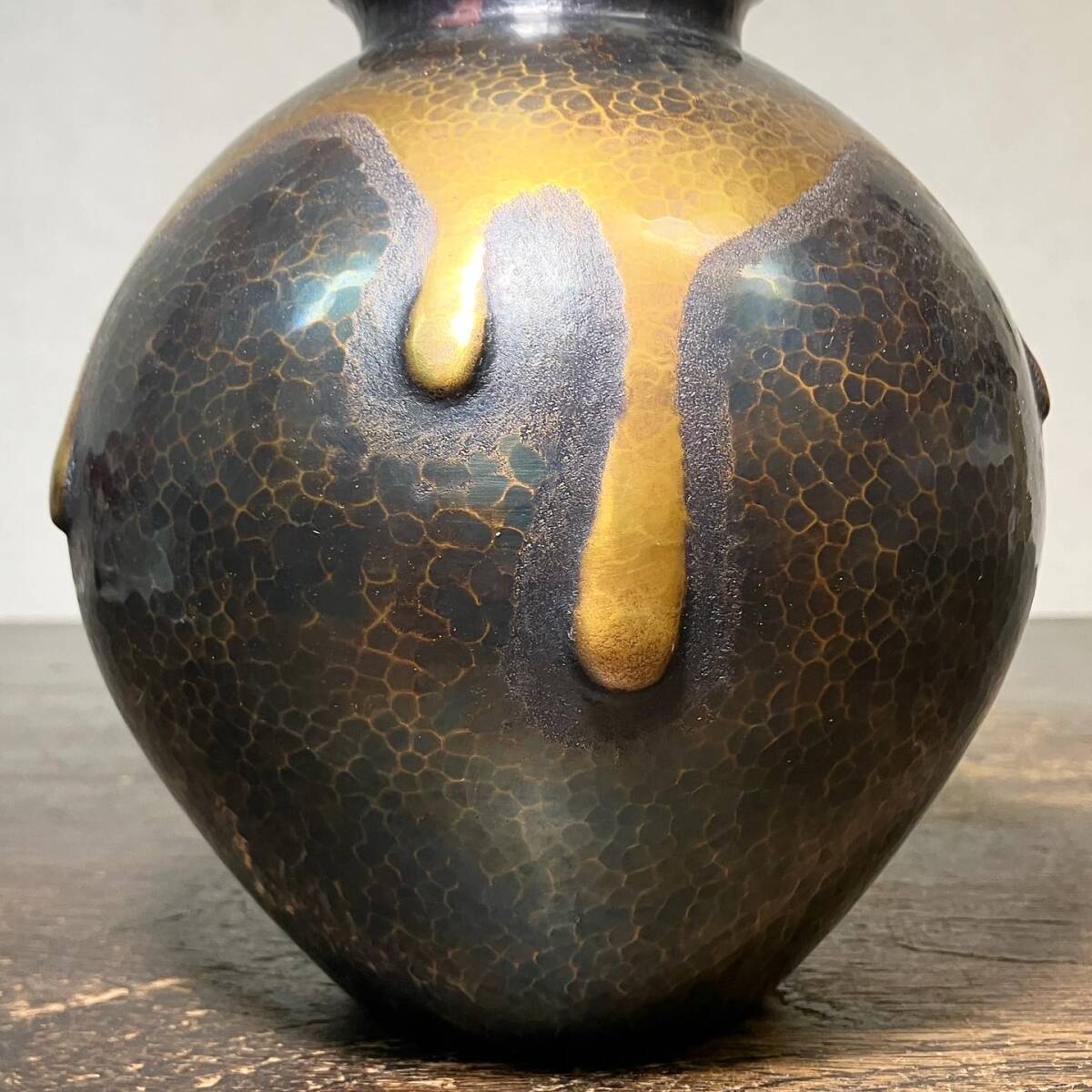 京都⑧ 玉川堂造 鎚起銅器 打出甕垂 花瓶 高さ：16.5cm 茶道具 金属