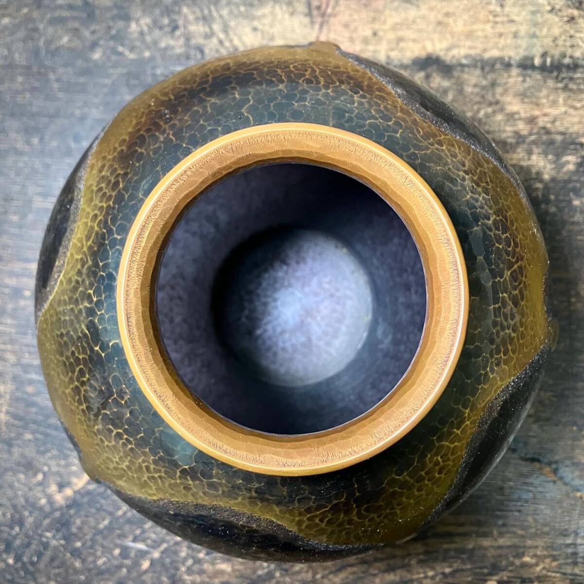 京都⑧ 玉川堂造 鎚起銅器 打出甕垂 花瓶 高さ：16.5cm 茶道具 金属