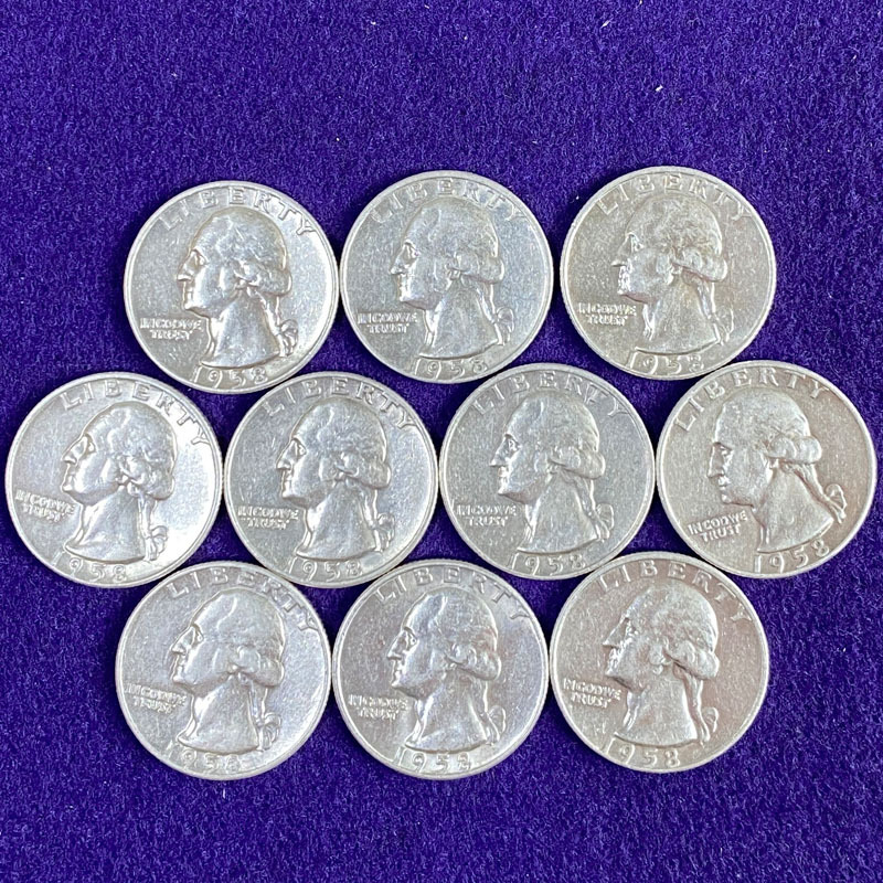 アメリカ クウォーターダラー 25セント 10枚セット 銀貨 a0306 25セント1958年 硬貨 銀貨10枚セットLIBERTY QUARTER DOLLAR