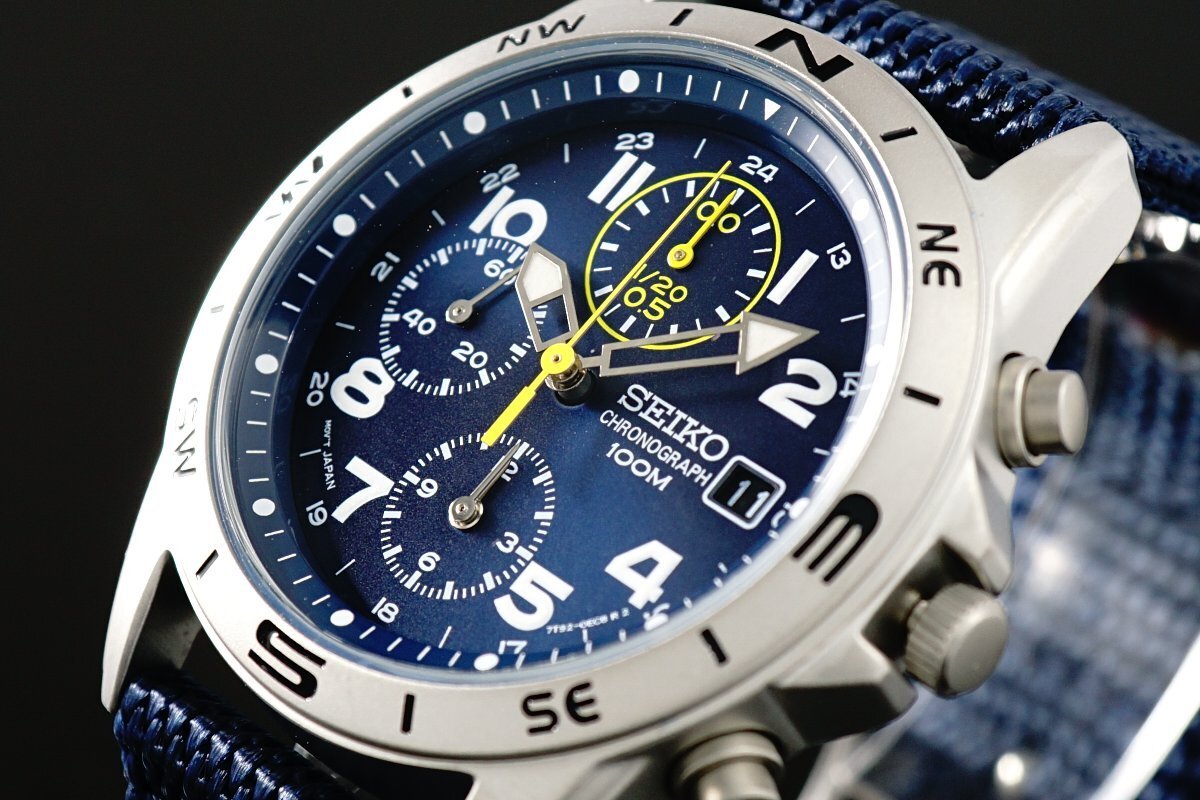 1円～ 1スタ セイコー 正規品 海外モデル SEIKO クロノグラフ 逆輸入 ミリタリー ブルー 新品 100m防水 腕時計 メンズ激レア入手困難_1