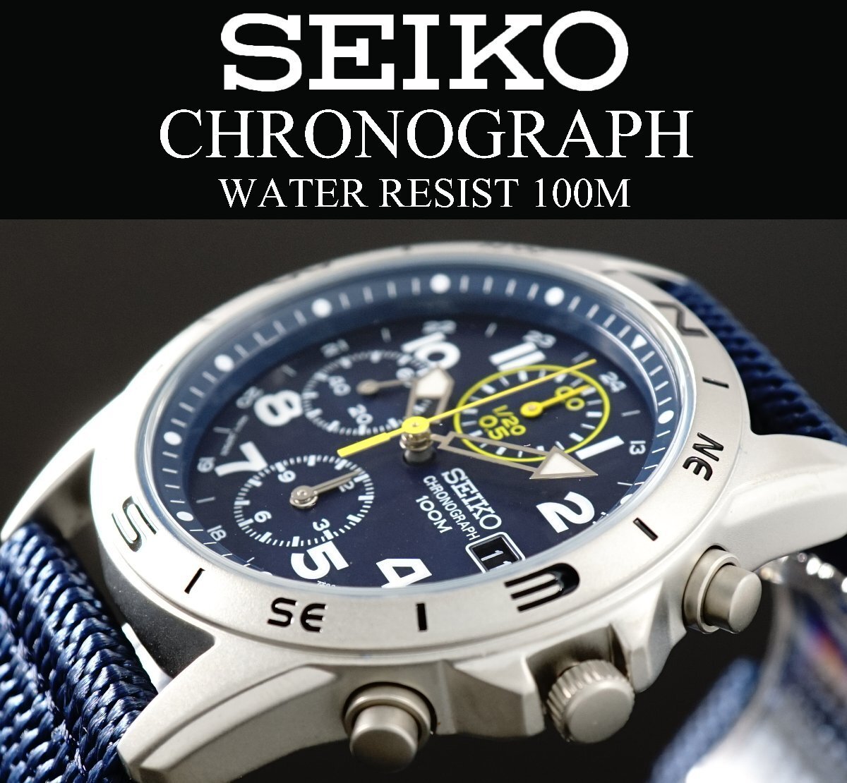 1円～ 1スタ セイコー 正規品 海外モデル SEIKO クロノグラフ 逆輸入 ミリタリー ブルー 新品 100m防水 腕時計 メンズ激レア入手困難_3