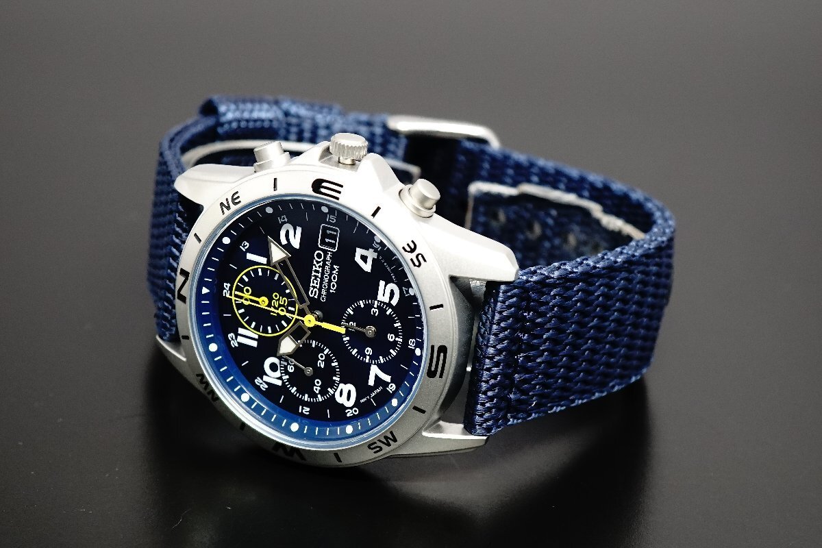 1円～ 1スタ セイコー 正規品 海外モデル SEIKO クロノグラフ 逆輸入 ミリタリー ブルー 新品 100m防水 腕時計 メンズ激レア入手困難_5