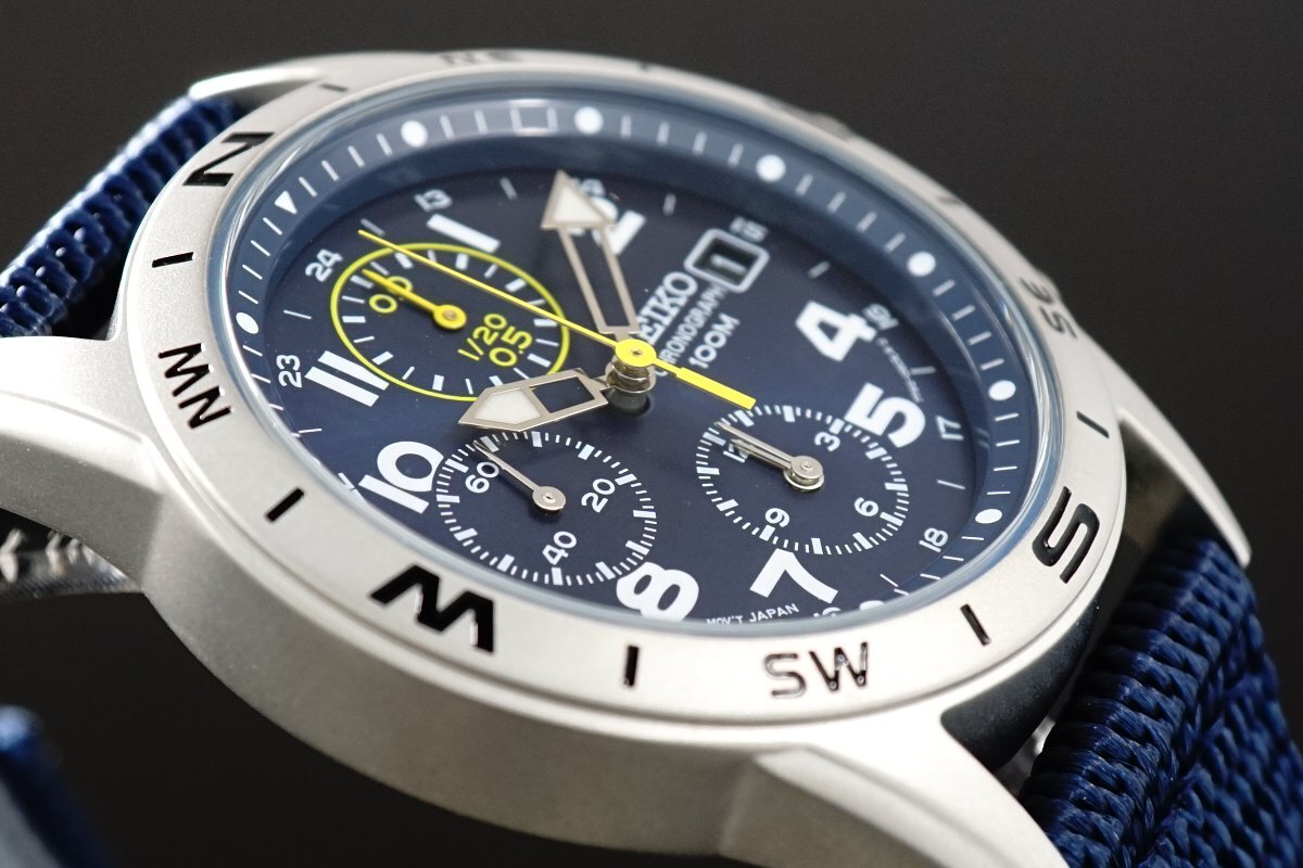 1円～ 1スタ セイコー 正規品 海外モデル SEIKO クロノグラフ 逆輸入 ミリタリー ブルー 新品 100m防水 腕時計 メンズ激レア入手困難_8