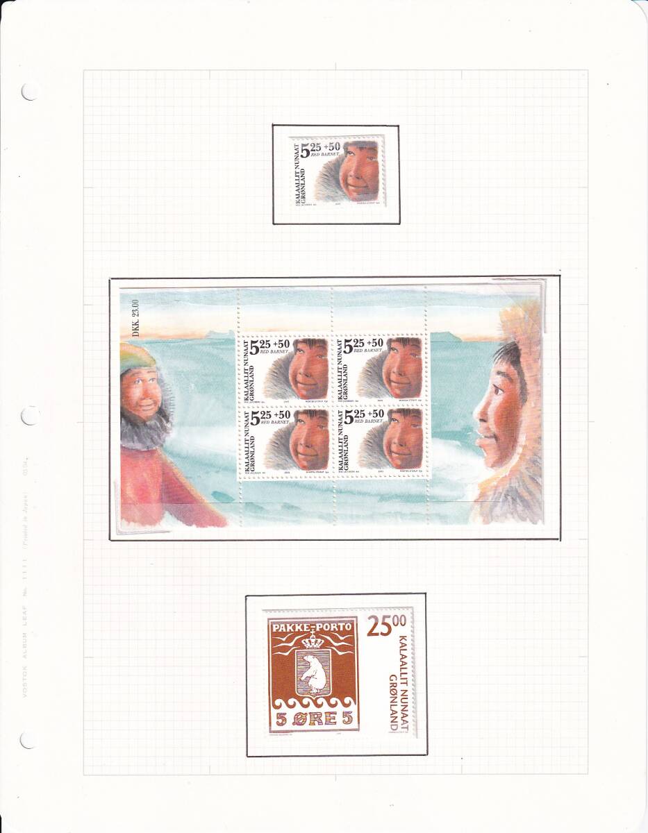 38 グリーンランド【未使用 on リーフ】＜「2005（付加金）児童保護基金募金(1)+m/s, 2006 小包切手100年(1)」＞_1