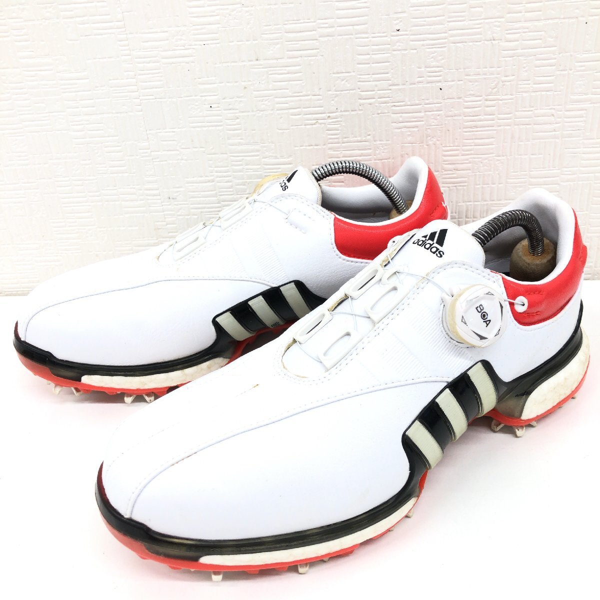 ●adidas アディダス 定価27,500円 ツアー360EQTボア 本革 レザー ゴルフシューズ 25cm 白 ホワイト スパイク ダイヤル式 鋲交換式 メンズ_1