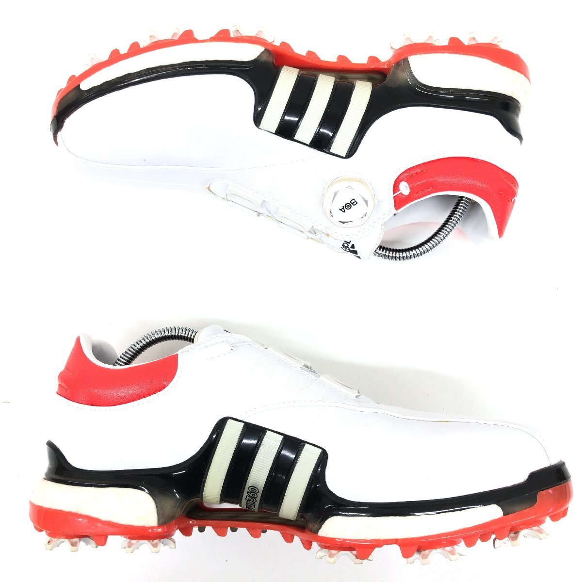 ●adidas アディダス 定価27,500円 ツアー360EQTボア 本革 レザー ゴルフシューズ 25cm 白 ホワイト スパイク ダイヤル式 鋲交換式 メンズ_6