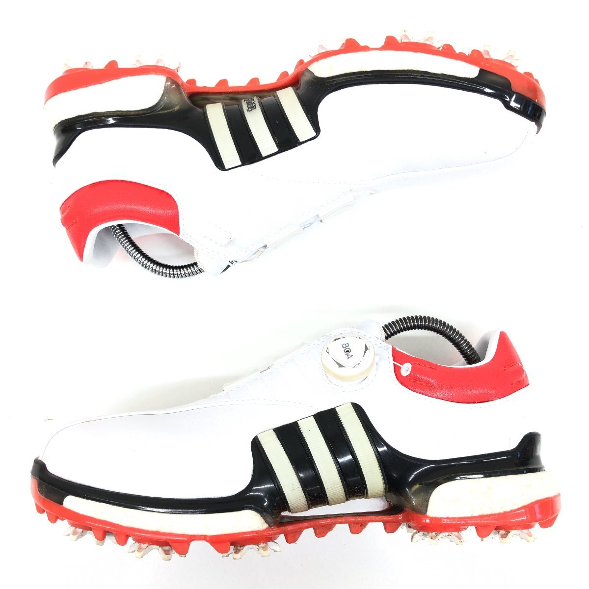 ●adidas アディダス 定価27,500円 ツアー360EQTボア 本革 レザー ゴルフシューズ 25cm 白 ホワイト スパイク ダイヤル式 鋲交換式 メンズ_7