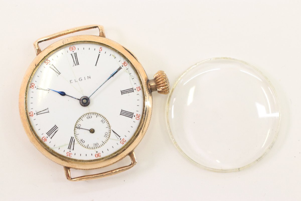 【ジャンク】ELGIN エルジン 手巻き 腕時計 スモセコ ゴールドカラー ラウンド アンティーク フェイスのみ 稼働品 7054-HA_1