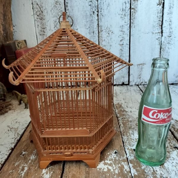 鳥籠 鳥かご レトロ竹細工 竹細工 鳥籠 鳥かご バードケージ 小振 小型 愛玩鳥 飼育 古道具 古民
