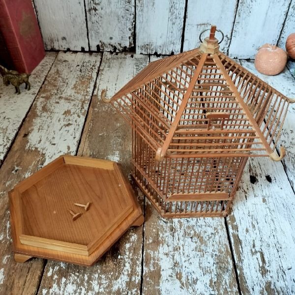 竹細工 鳥籠 鳥かご バードケージ 小振 小型 愛玩鳥 飼育 古道具 古民