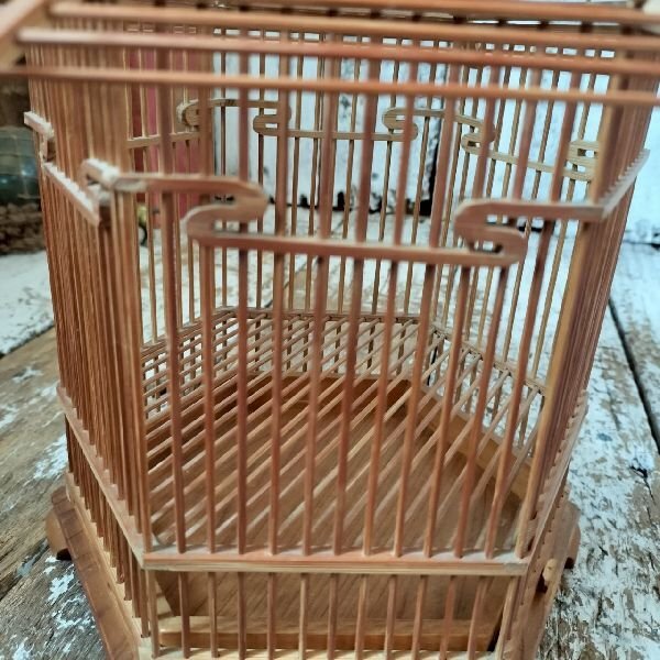 竹細工 鳥籠 鳥かご バードケージ 小振 小型 愛玩鳥 飼育 古道具 古民