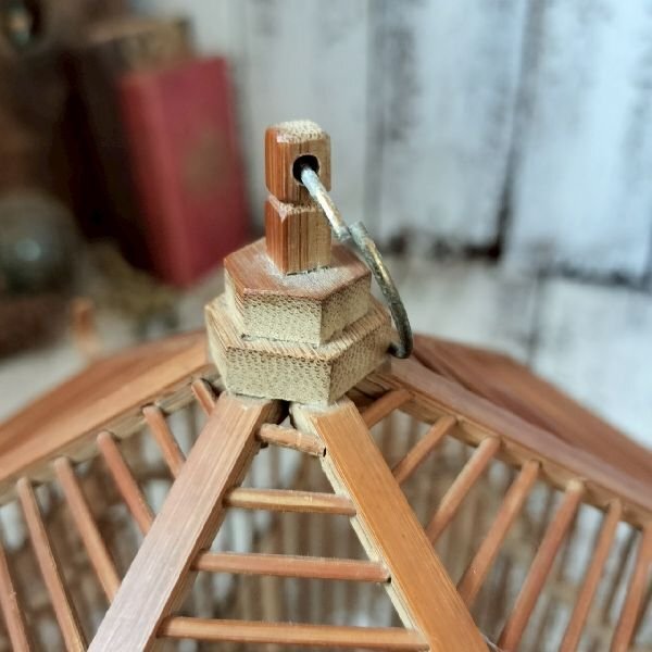 竹細工 鳥籠 鳥かご バードケージ 小振 小型 愛玩鳥 飼育 古道具 古民
