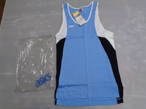 L 　サックス系×白×黒　パウ　ランニングシャツ　ランシャツ　タンクトップ　体操着　