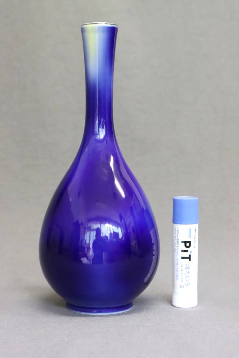 ☆未使用 当時物 深川製磁 ルリ三彩 鶴首B7号花生 4741-866 瑠璃色花瓶