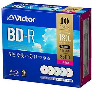 【現品限り】 カラーMIX （片面1層／1－6倍速／10枚） BD－R 1回録画用 ビクター（Vｉｃ