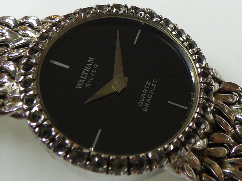 ★ レトロ ウォルサム　レディース ウォッチ Silver 925 クォ―ツ ストーンベゼル 黒 27080 ★ 動作品_2