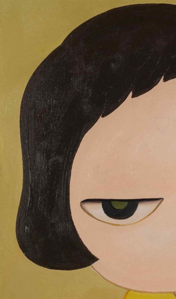 模写》奈良美智 手描き 油彩画《タバコをふかした女の子》表サイン 裏