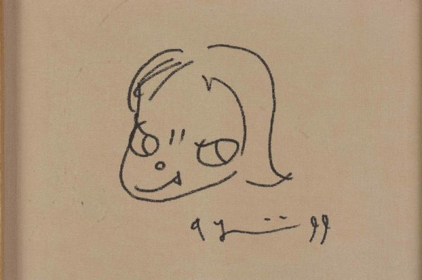 模写》奈良美智 手描き 油彩画《タバコをふかした女の子》表サイン 裏