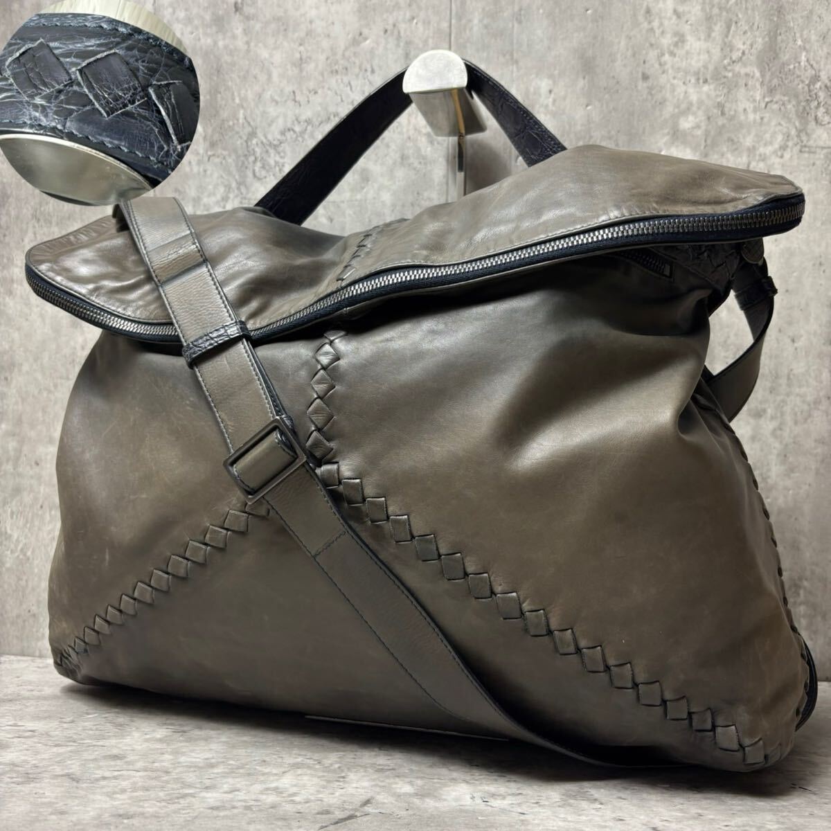 希少/クロコダイル○BOTTEGA VENETA ボッテガヴェネタ ボストンバッグ