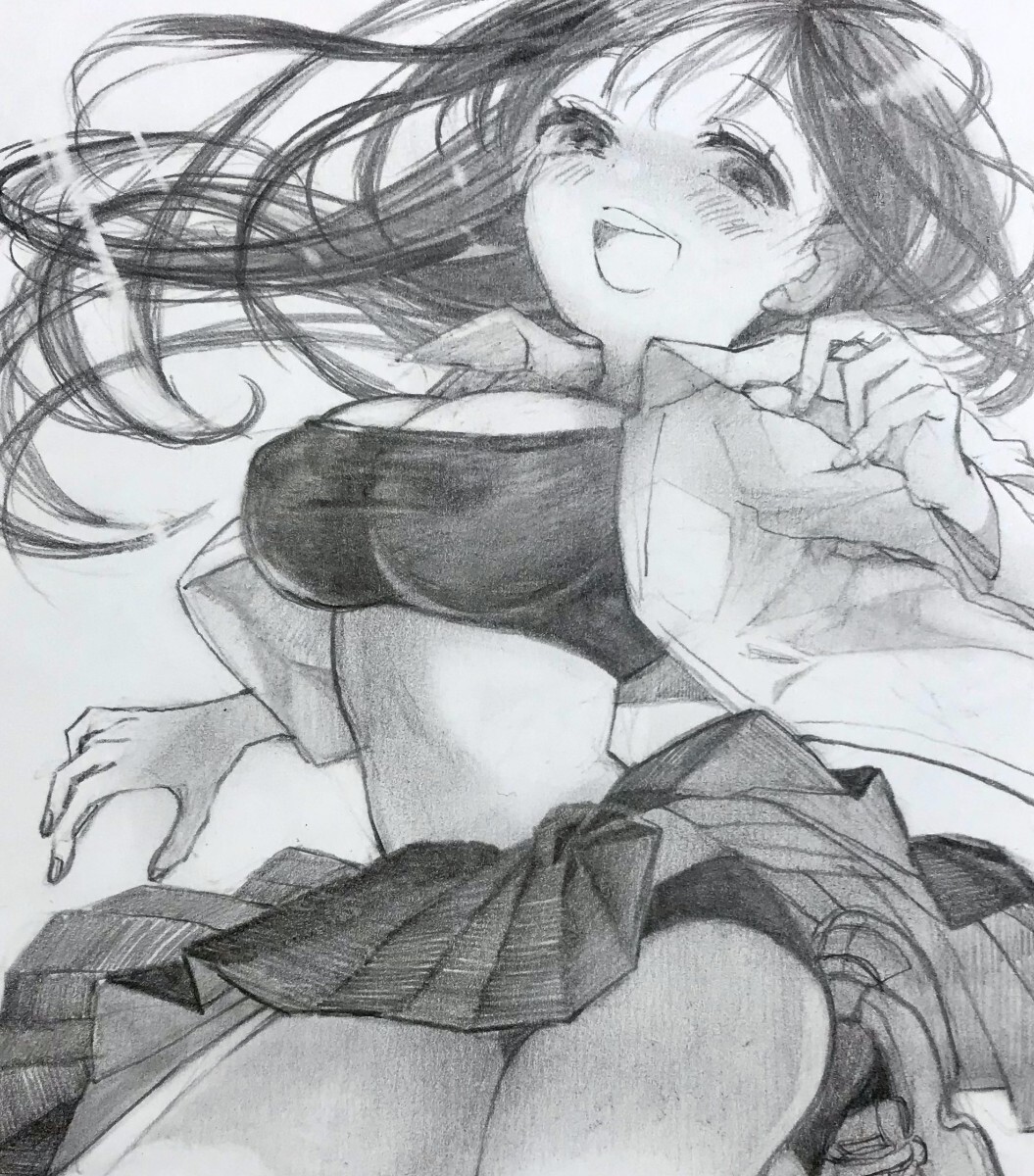 手描きイラスト 鉛筆画【オリジナル女の子2】(手描きイラスト)｜売買