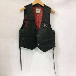 TEI 【中古品】 KADOYA LEATHER VEST レザーベスト 刺繍パッチ ブラック ライニング ライ