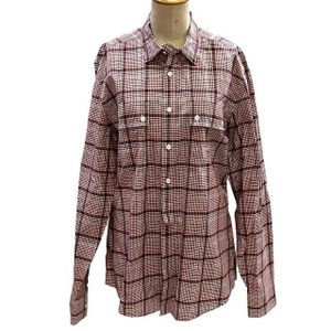 仙6 GUCCI 長袖 チェック シャツ ブラウス サイズ 42 16 1/2 レッド系 赤 グッチ ヴィン