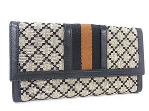 1円 ■美品■ GUCCI グッチ ディアマンテ キャンバス×レザー 二つ折り 長財布 ウォレッ