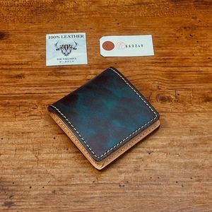 【青】エイジング ボックス型 コインケース 小銭入れ 本革 コンパクト オープン型 メンズ