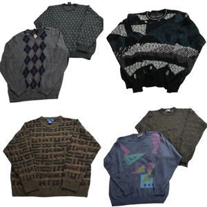 古着卸 まとめ売り 総柄 セーター 6枚セット (メンズ L ) アーガイル柄 Ｖネック クルー